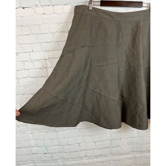 SANDRO green gray khaki linen rayon A-line frill skirt size 18W - Picture 2 of 7